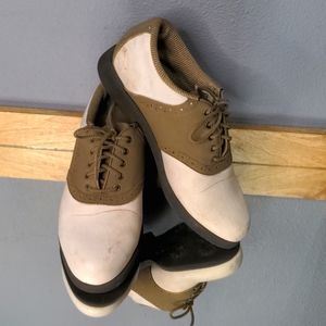 Footjoy 6.5 brown white dryjoys golf shoes black soles light cleats corduroy